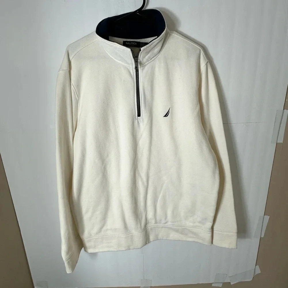 Nautica Men’s 1/4 Zip Fleece Pullover Sweatshirt White Long Sleeve Sz XL